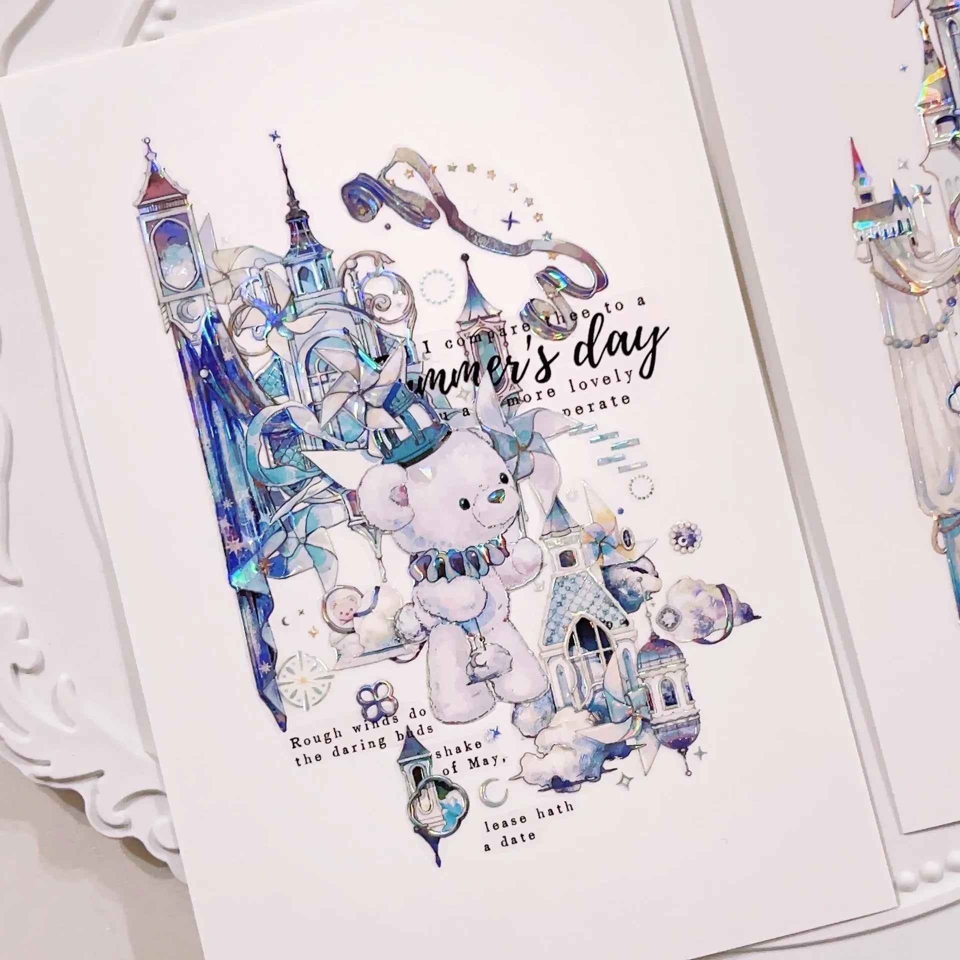 Journal decoration using Bear’s Journey PET tape with pastel blue clouds and dreamlike bear motif - Miouva