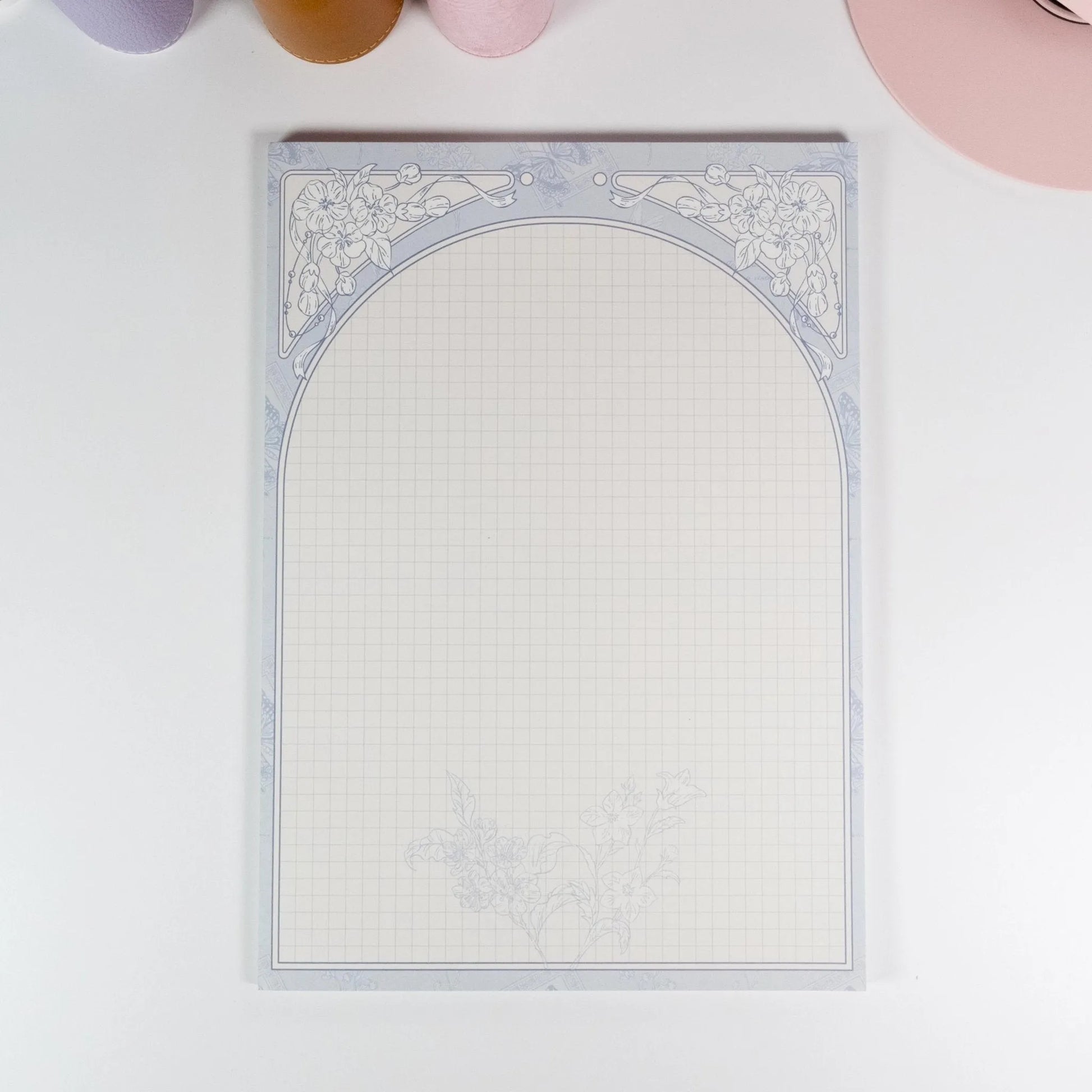 Vertical grid Bellflower B5 notepad page featuring hand-drawn bellflower motif - Miouva
