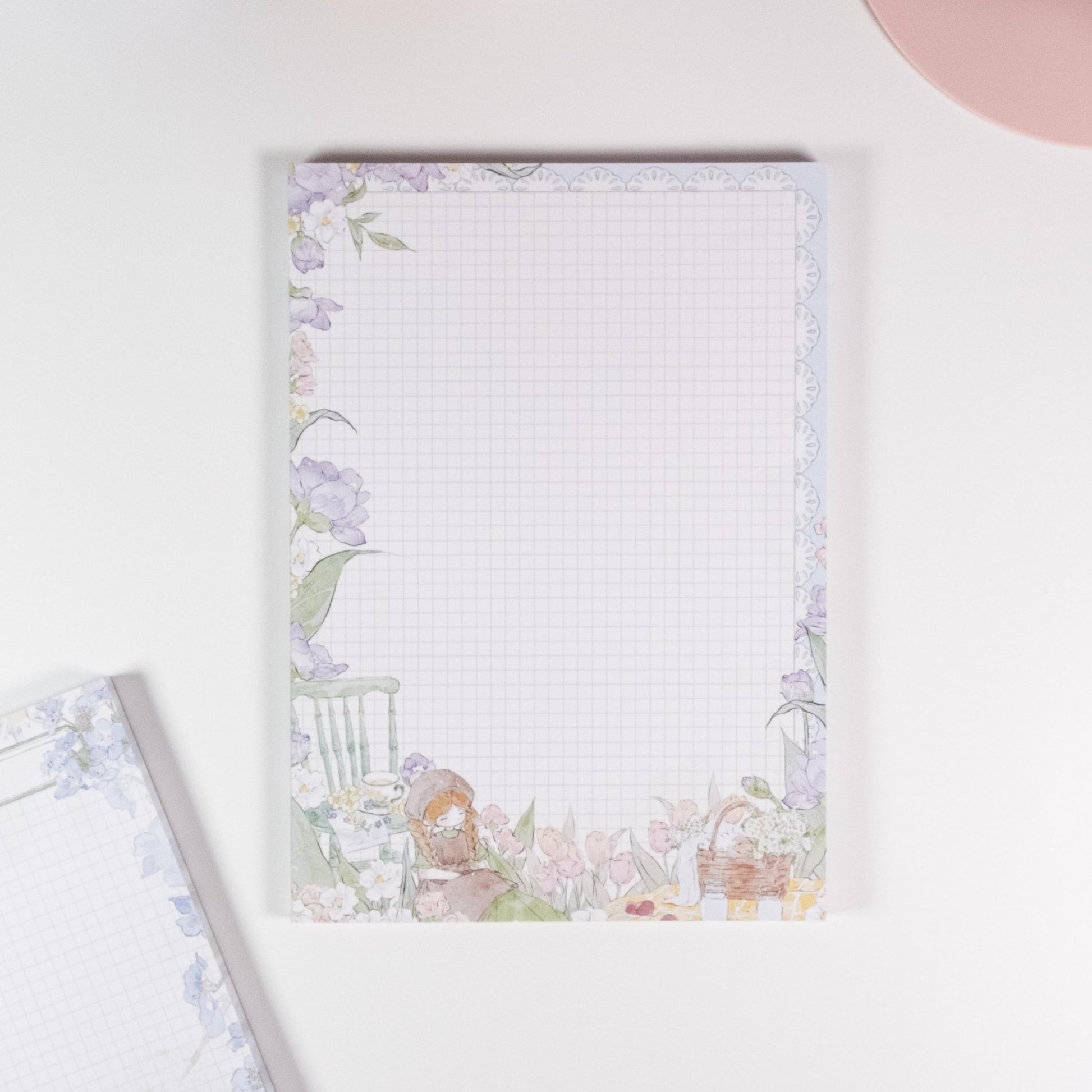 Blooming Days A5 Notepad variant featuring hand-drawn hyacinth and tulip floral artwork in spring colours - Miouva