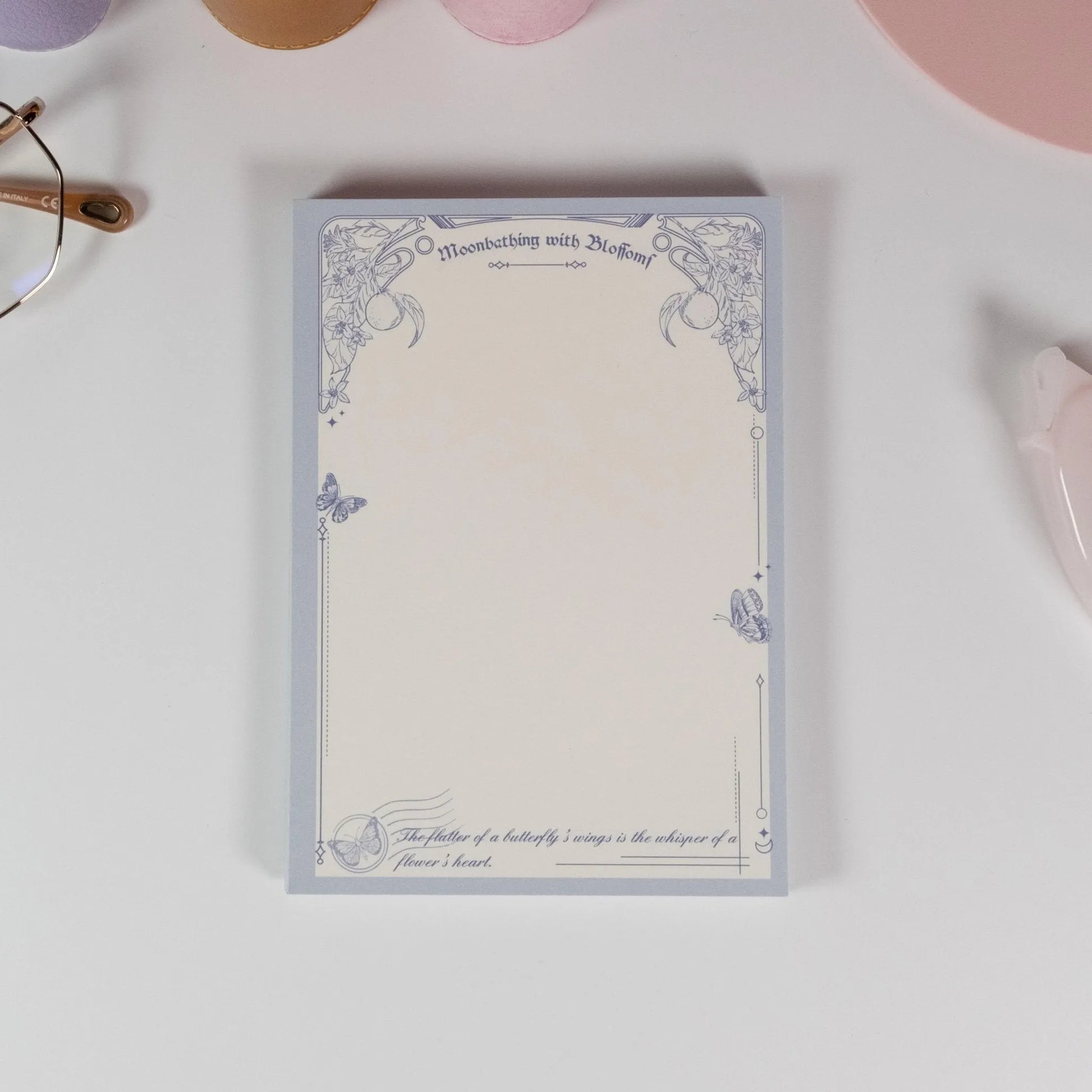 Iris Whisper variant of Butterfly and Flower A6 notepad featuring iris and butterfly design - Miouva