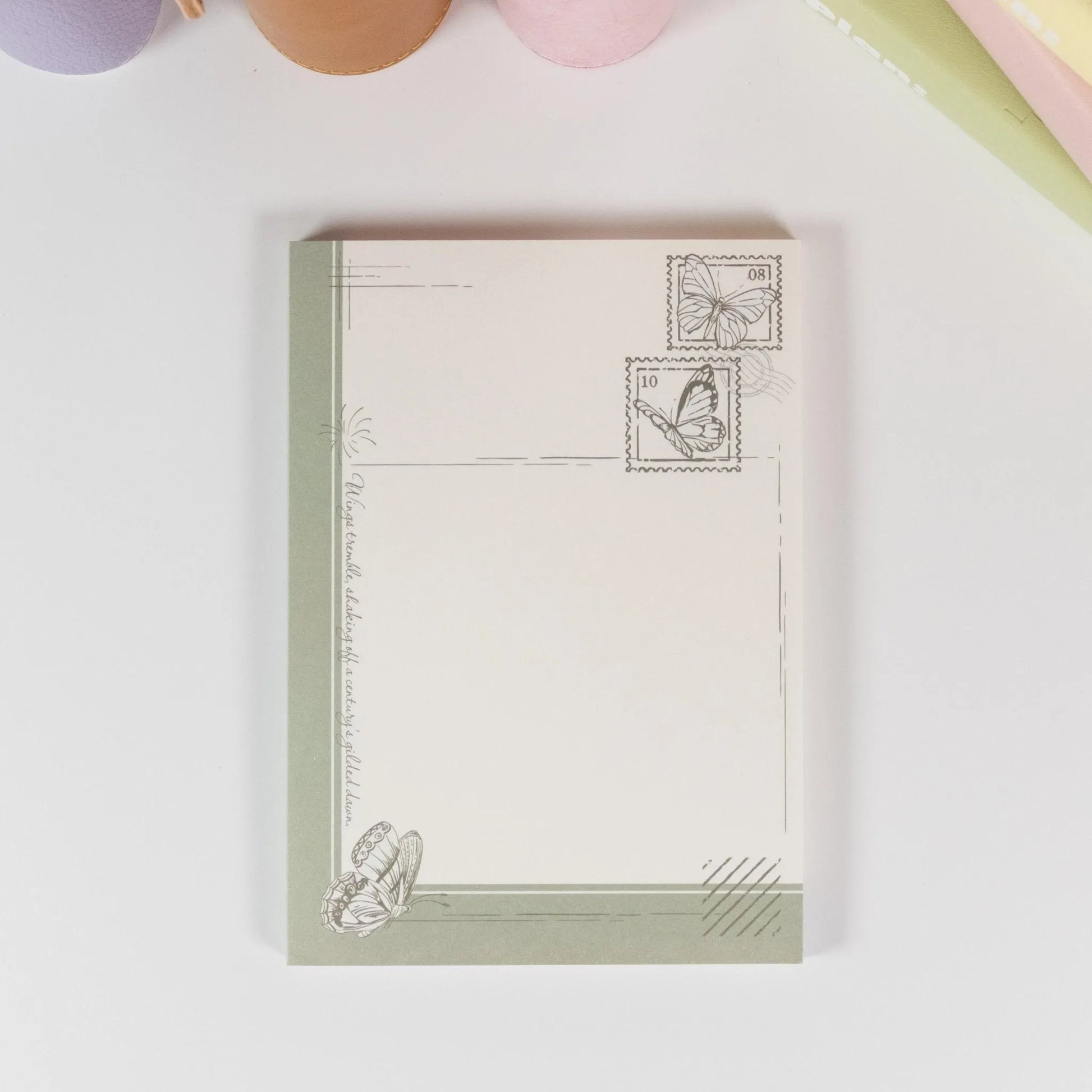 A6 notepad with butterfly border and classic check pattern design - Miouva