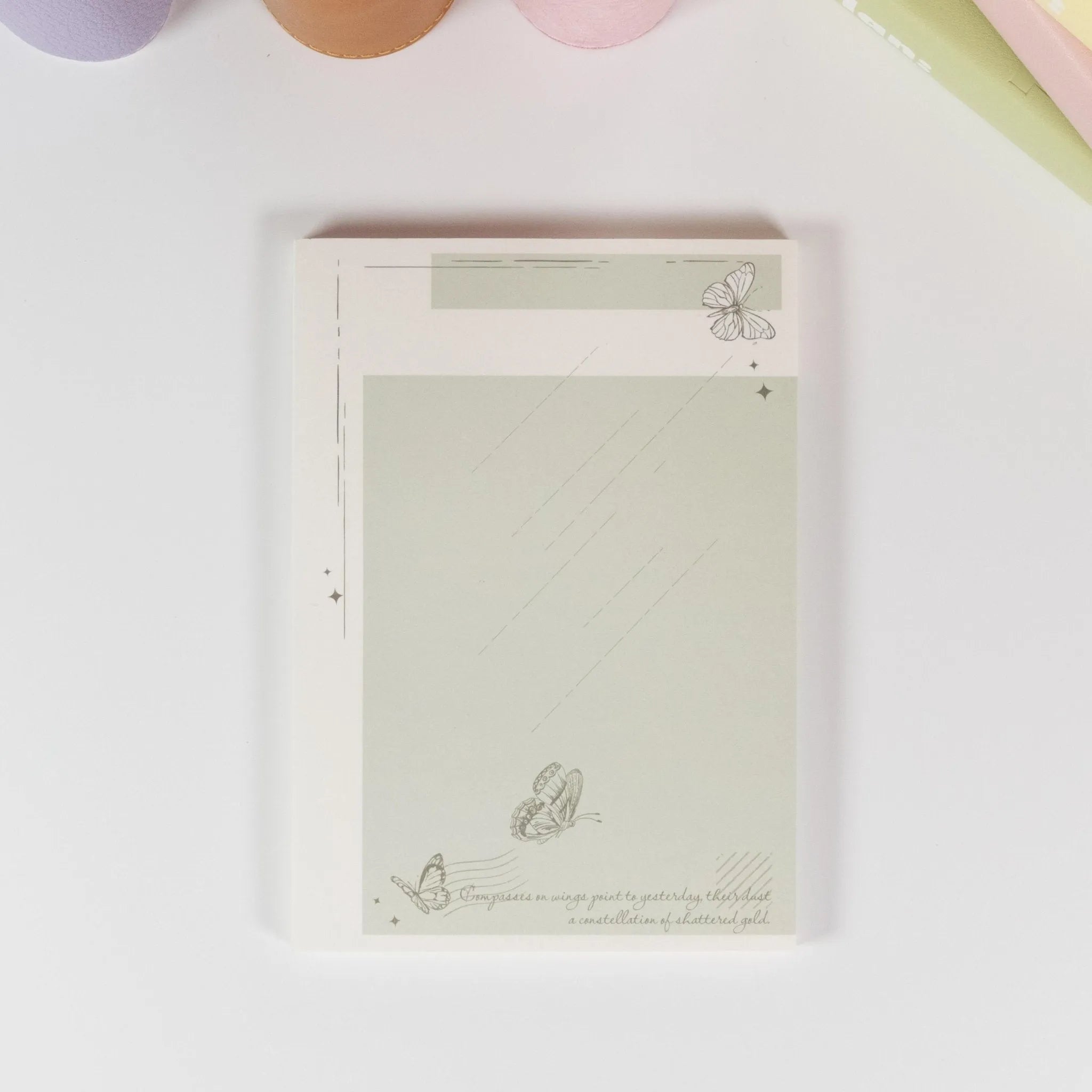 Green and cream stationery set featuring butterflies and vintage frames - Miouva