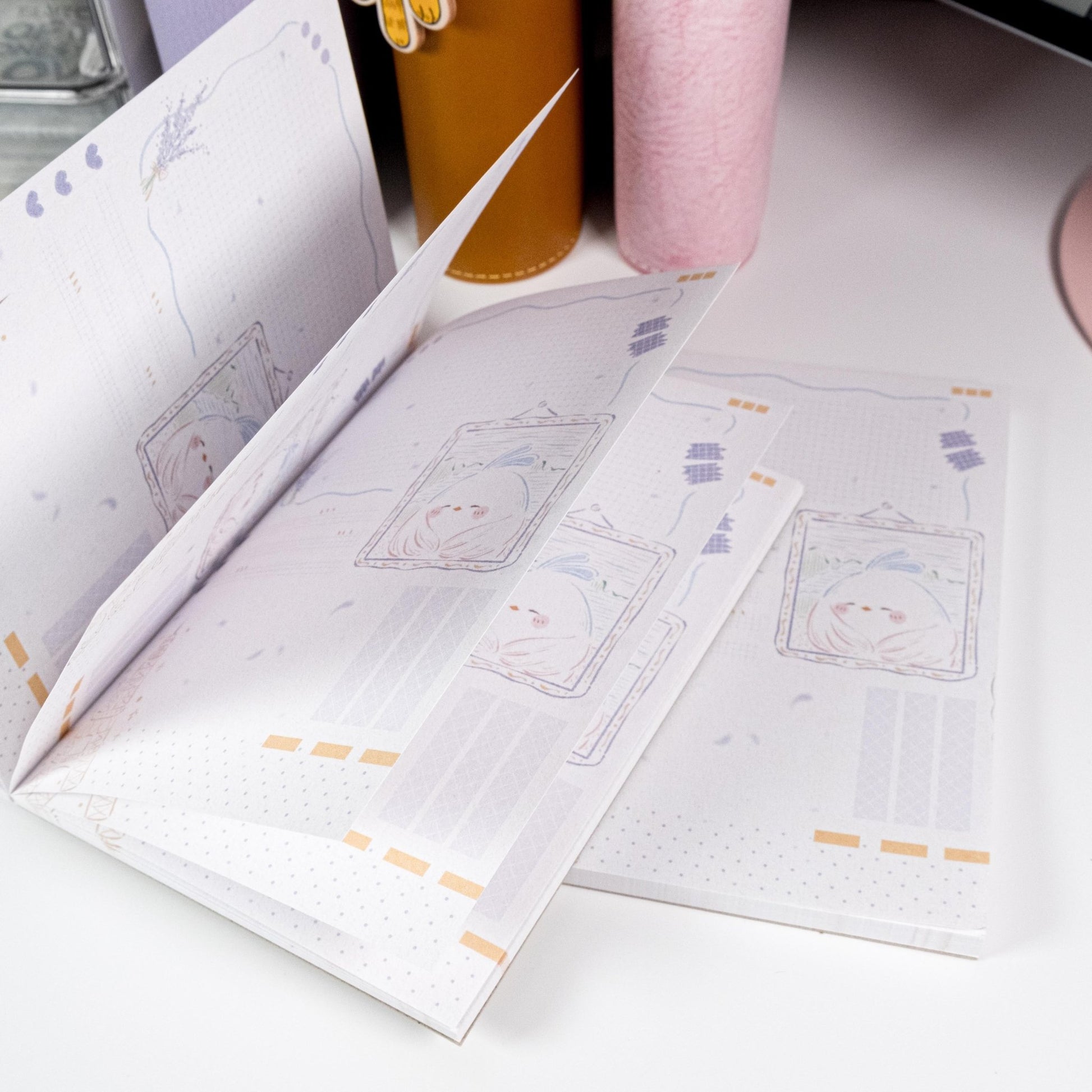 Close-up of smooth FSC 120gsm paper from Little Chirp Notepad showing fine hand-drawn details - Miouva