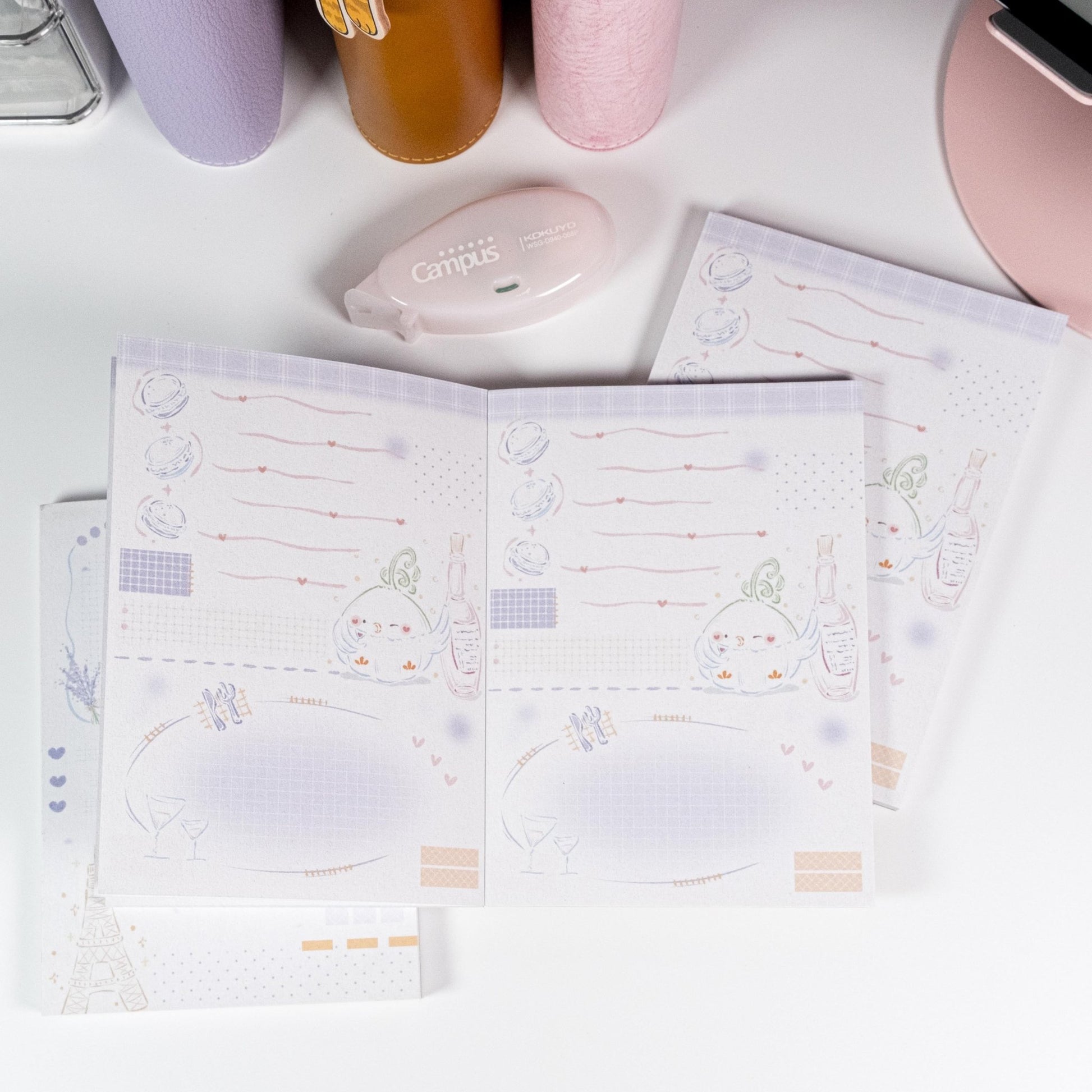 Little Chirp A6 Notepad with hand-drawn bird illustrations on FSC 120gsm paper, soft pastel design - Miouva