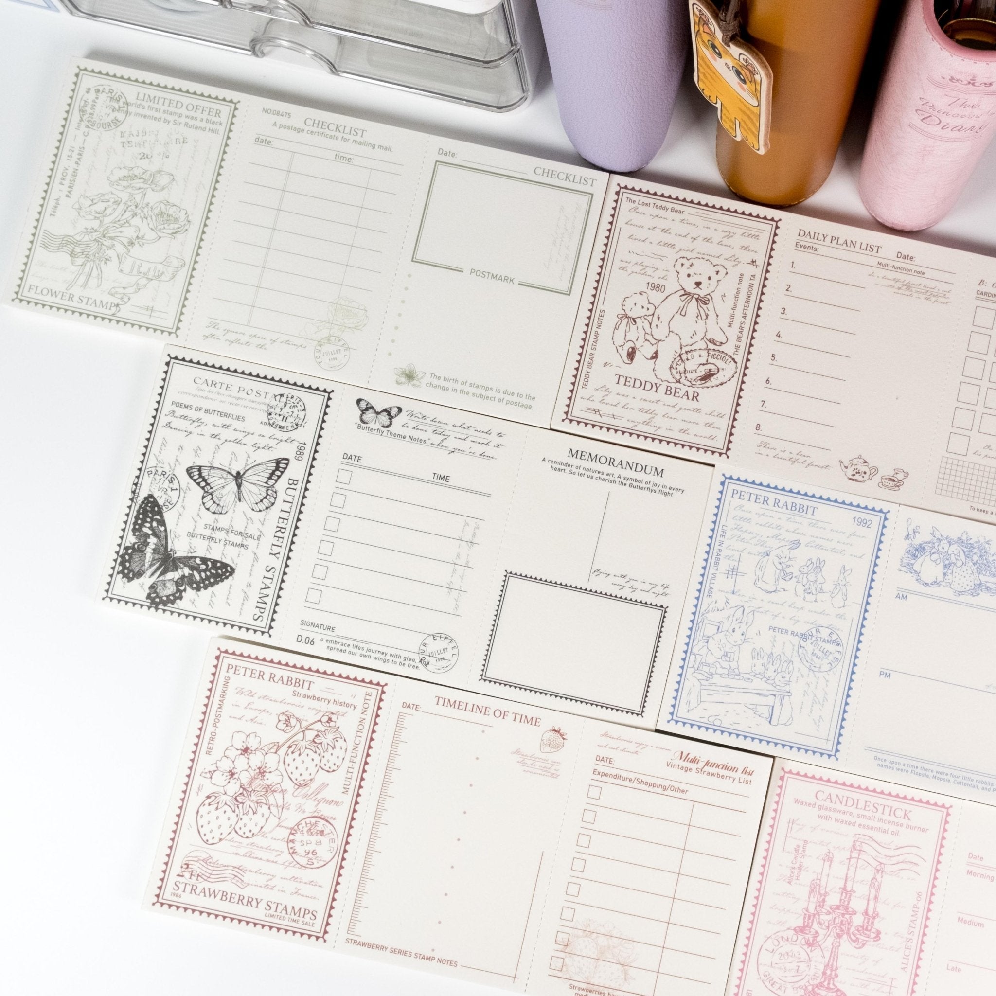 Flat lay of Lilith’s Stamp Memo Pad showing triple-section pages and artistic hand-drawn layout - Miouva