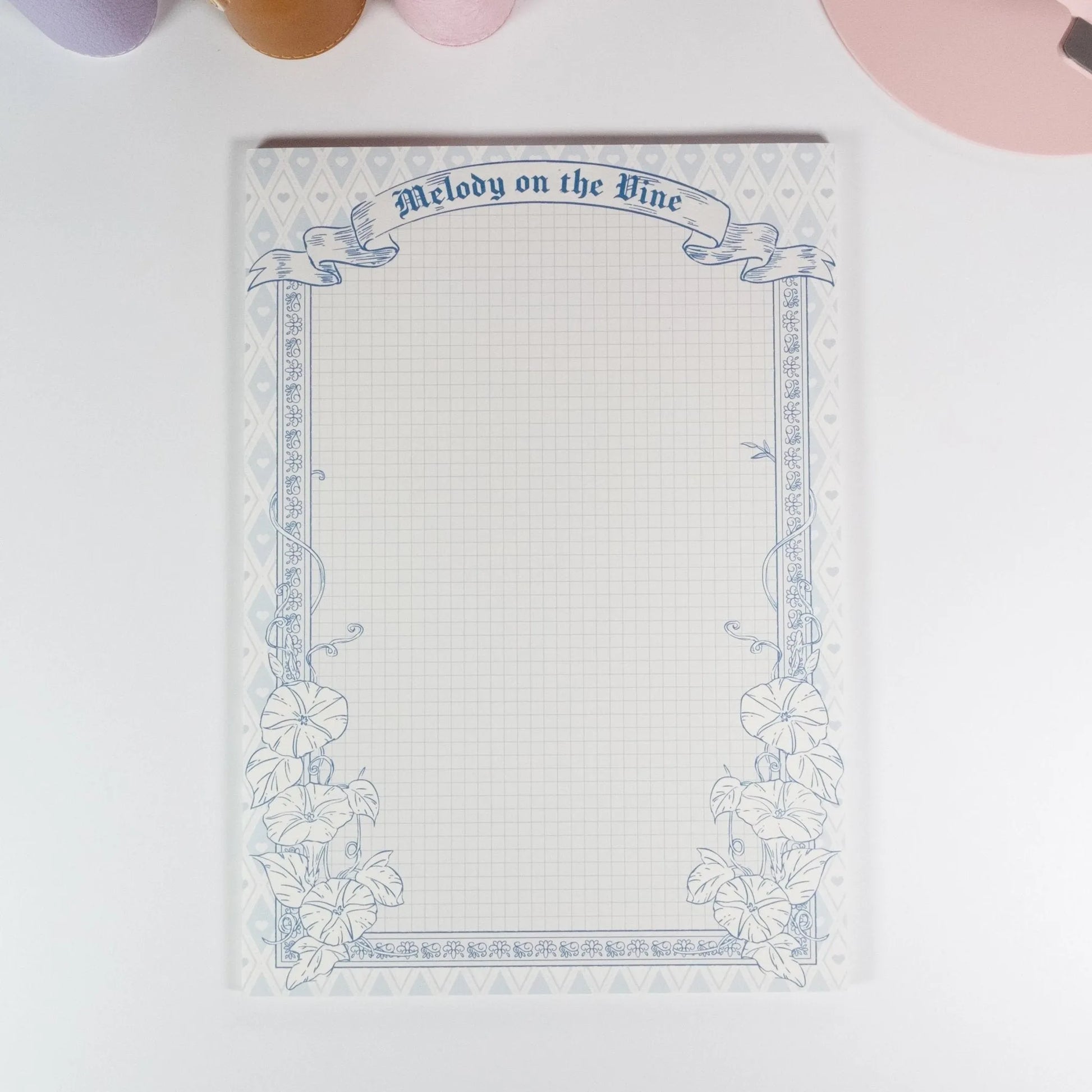 Vertical grid variant of Morning Glory B5 notepad featuring hand-drawn morning bloom design - Miouva