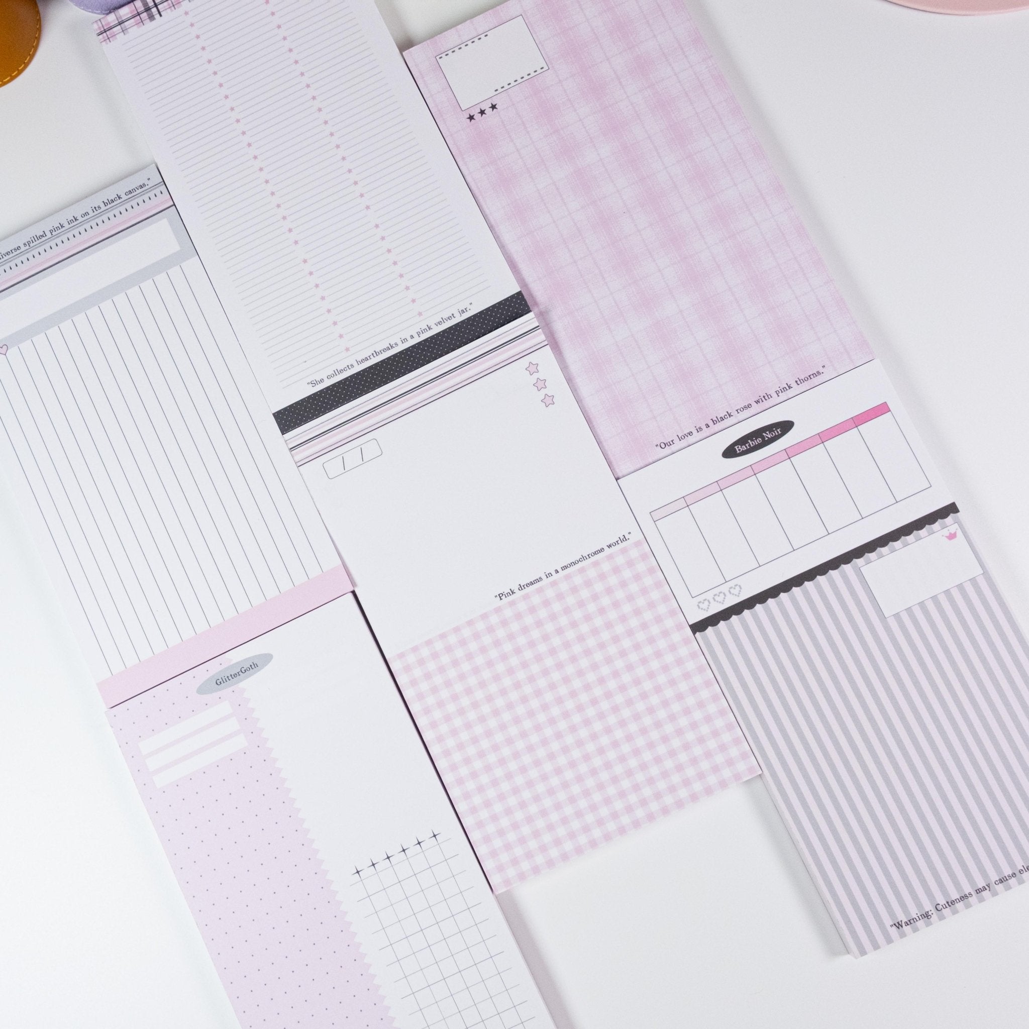 Pink & Ink Planner Refills exclusive design set showing six unique page layouts in black and blush pink - Miouva