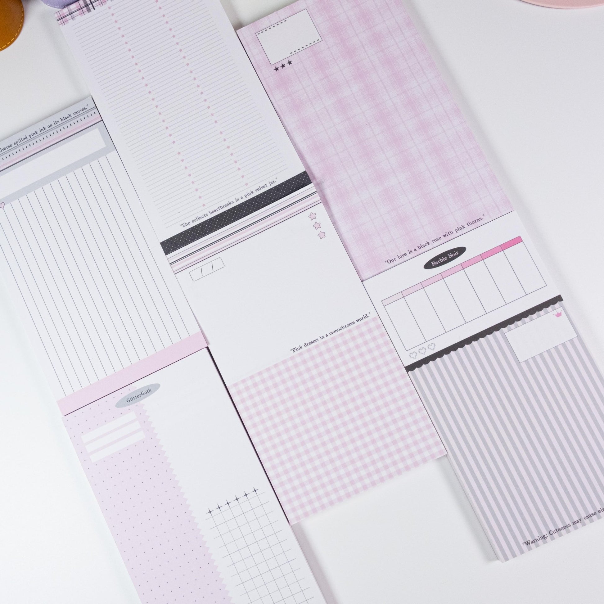 Pink & Ink Planner Refills exclusive design set showing six unique page layouts in black and blush pink - Miouva