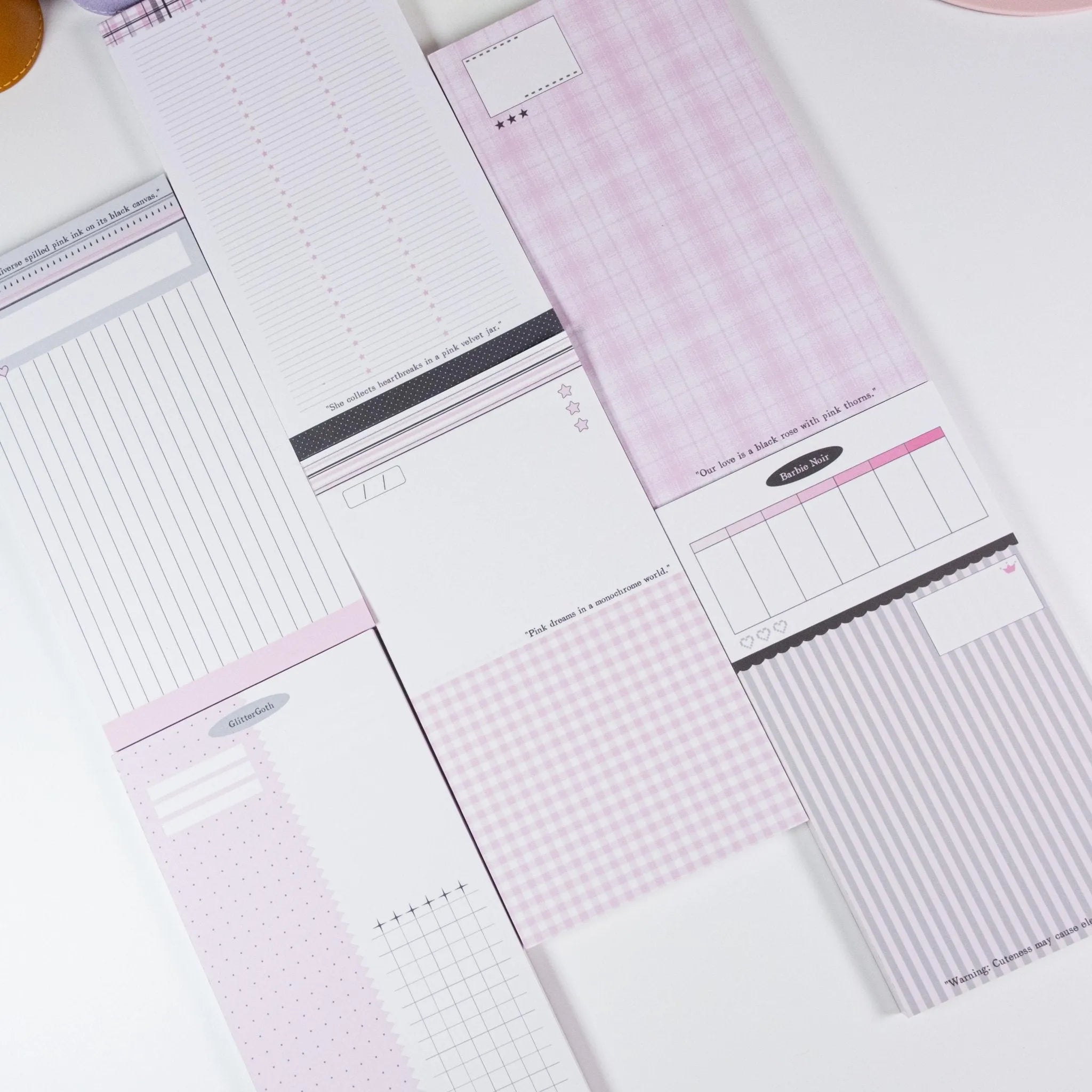 Pink & Ink Planner Refills exclusive design set showing six unique page layouts in black and blush pink - Miouva