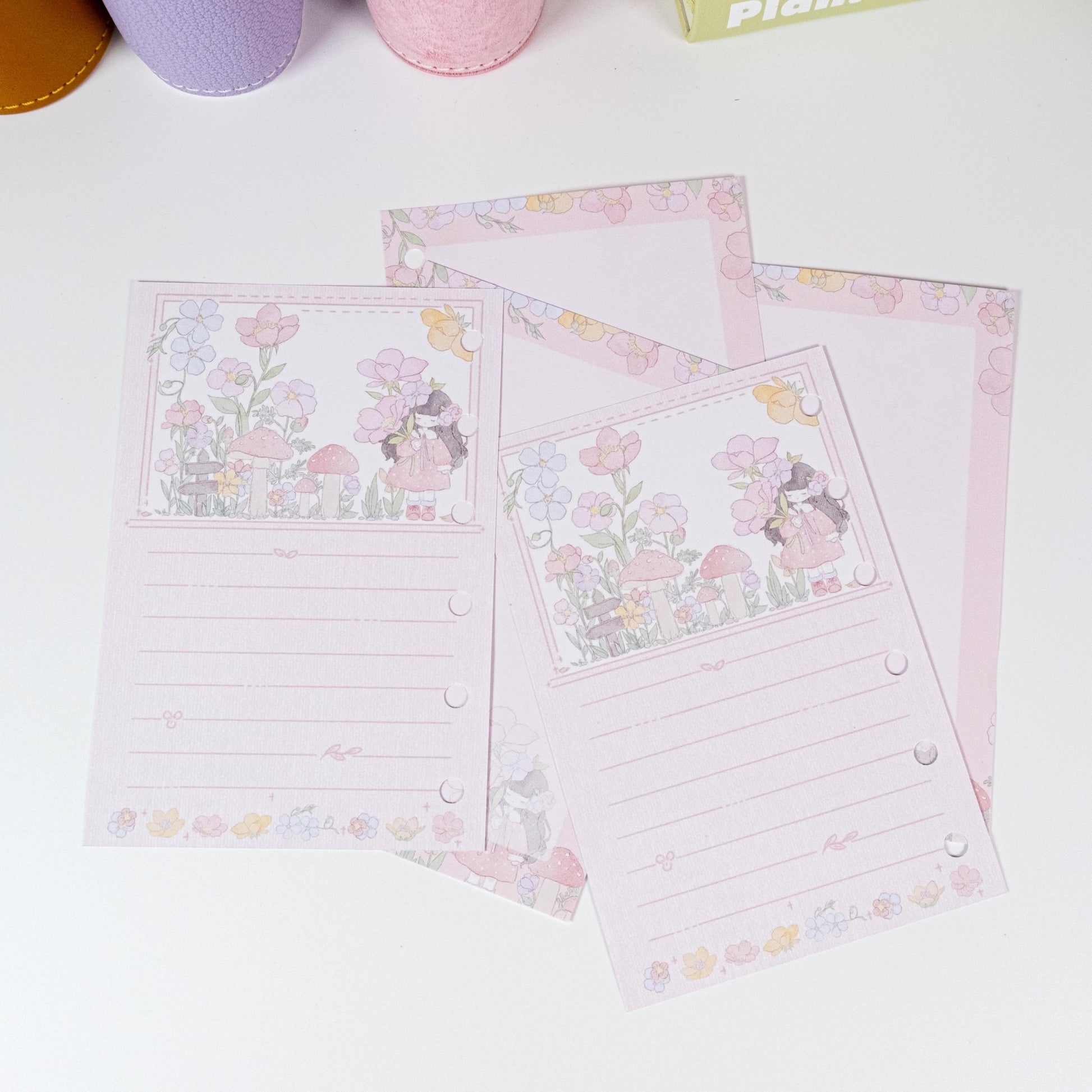 Pocket Pink Primrose Notepad variant with hand-drawn mushroom garden design in warm earthy tones - Miouva