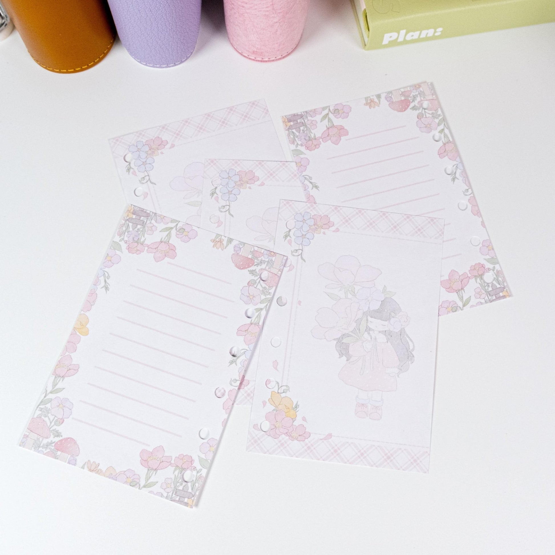 Pocket Pink Primrose variant featuring Boutique Girl illustration with vintage pink accents and gentle line art - Miouva