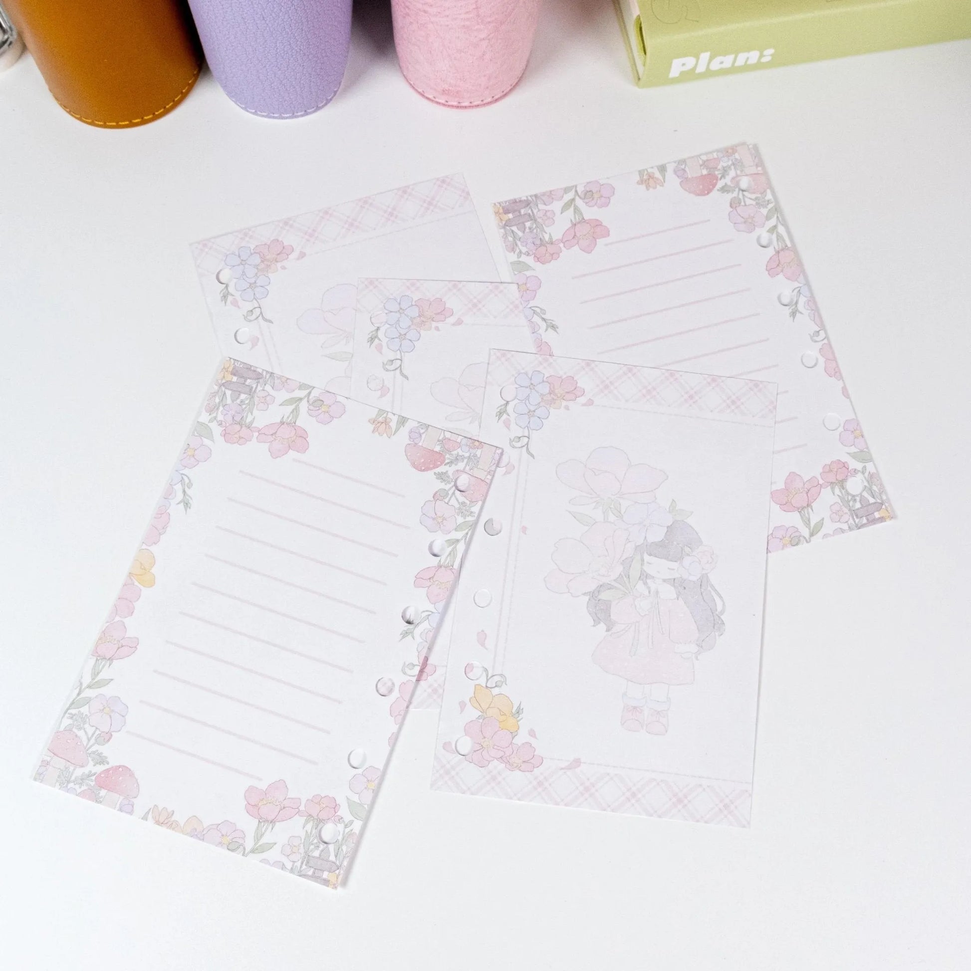 Pocket Pink Primrose variant featuring Boutique Girl illustration with vintage pink accents and gentle line art - Miouva
