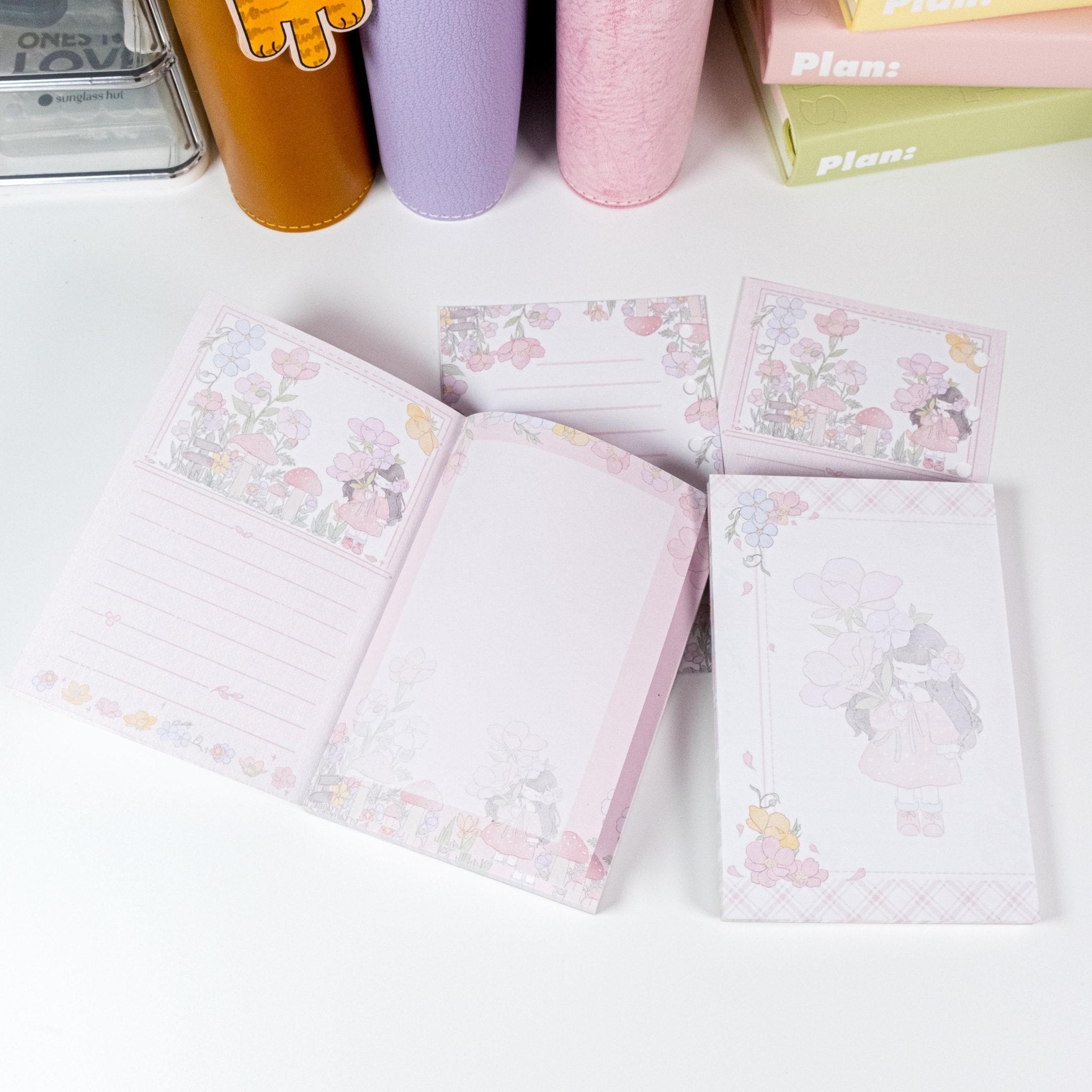 Pocket Pink Primrose Planner Refills and Notepad with exclusive hand-drawn floral design in soft pink tones - Miouva