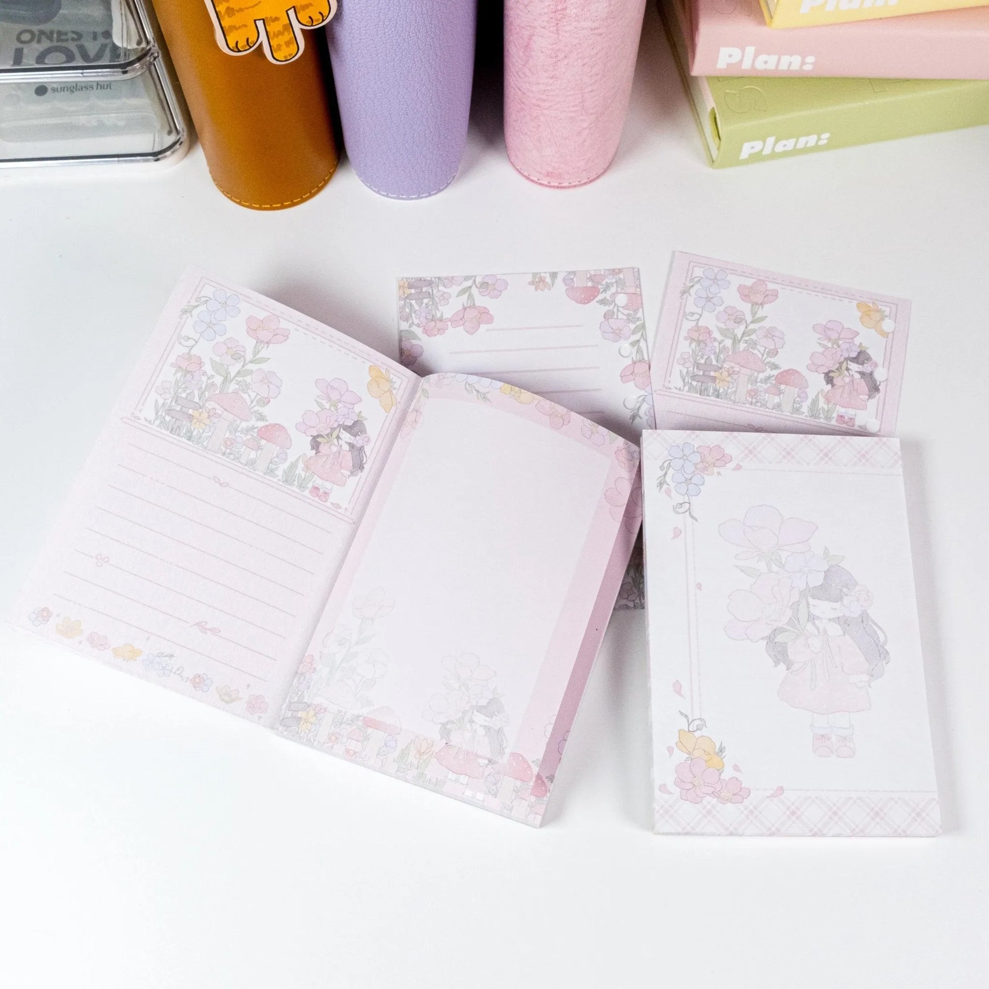 Pocket Pink Primrose Planner Refills and Notepad with exclusive hand-drawn floral design in soft pink tones - Miouva