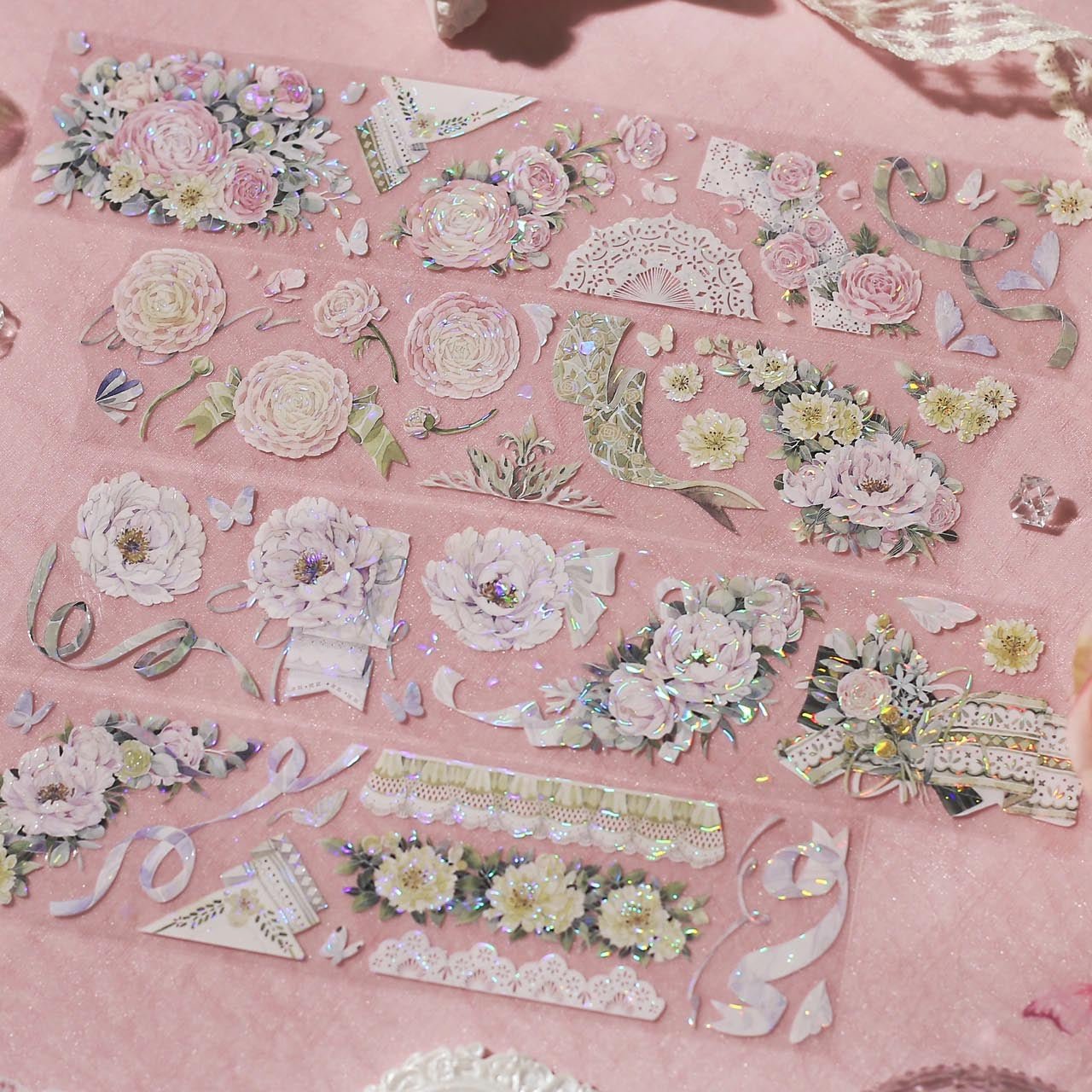 Soft Weave PET Tape with floral lace holographic design by Shine Studio - Miouva
