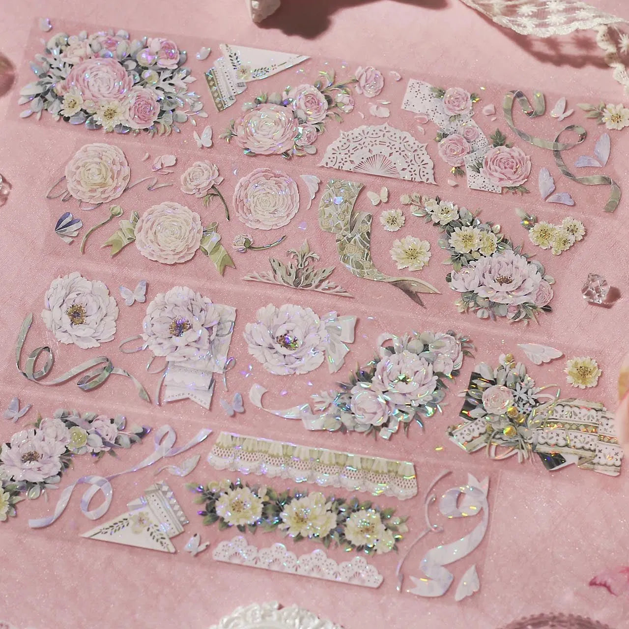 Soft Weave PET Tape with floral lace holographic design by Shine Studio - Miouva