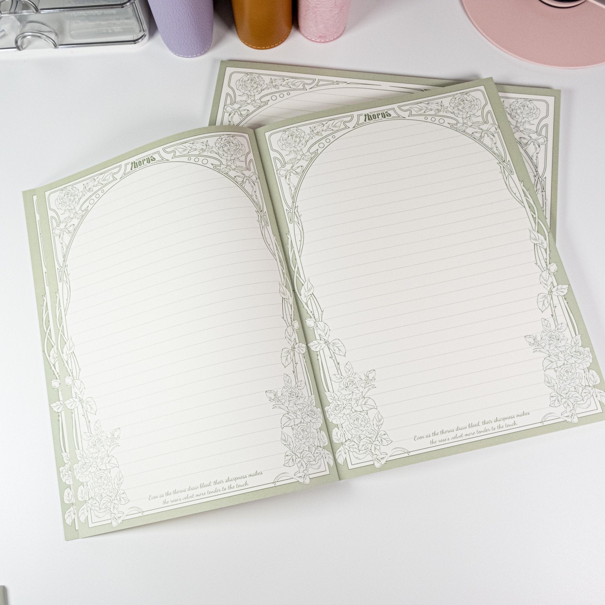 Thorn Rose B5 notepad with vintage hand-drawn rose cover design - Miouva