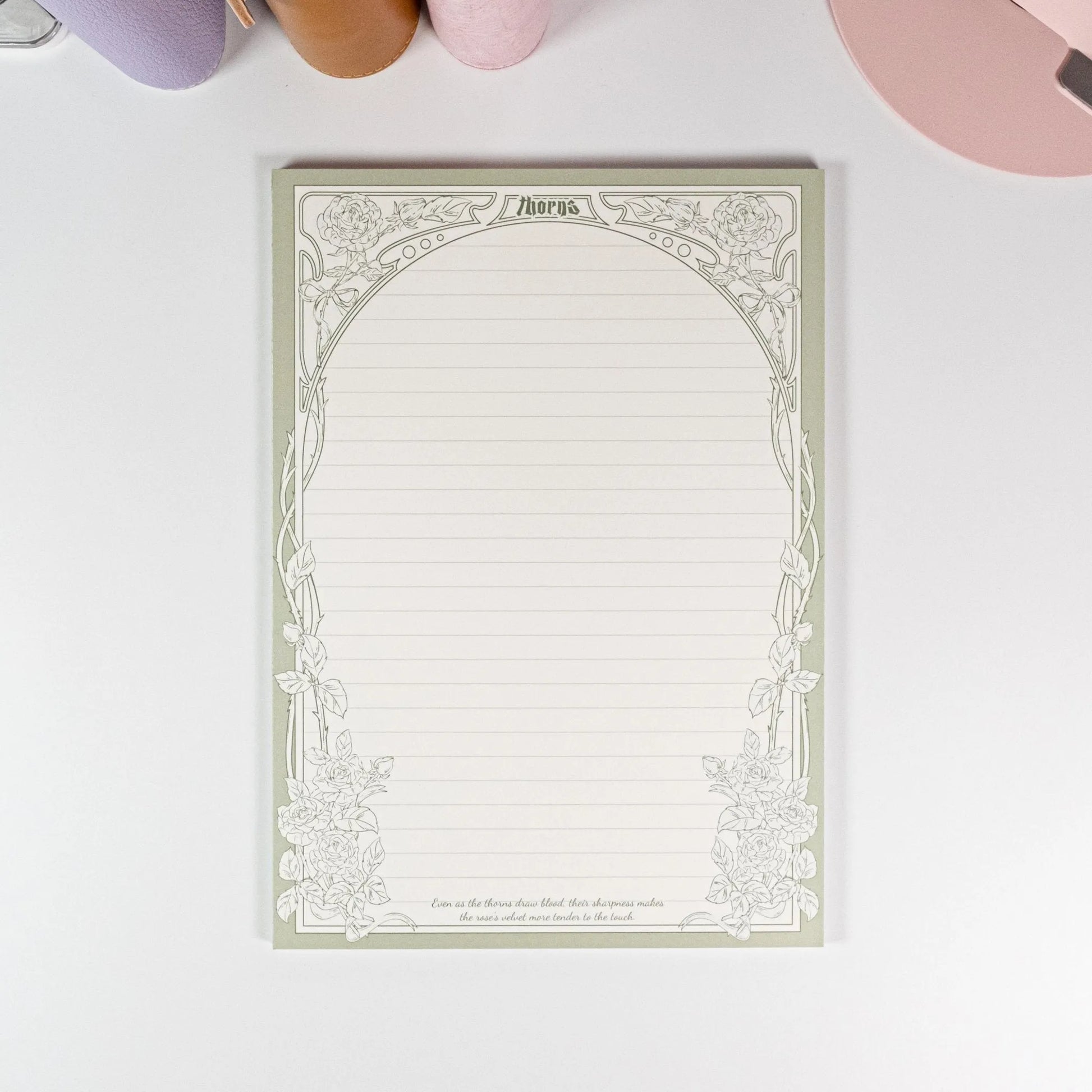 Vertical lined Thorn Rose B5 notepad page with vintage rose border - Miouva