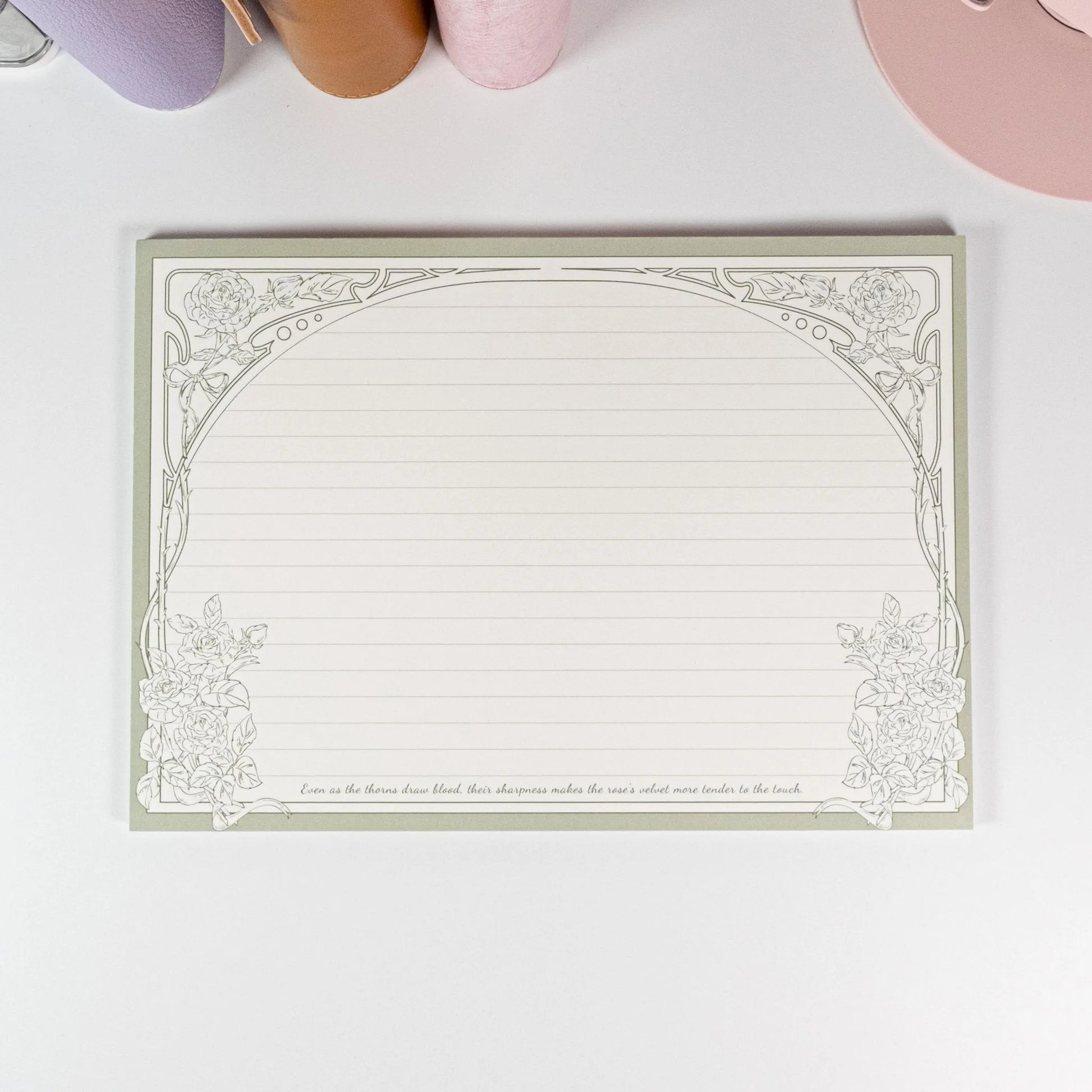 Vertical lined Thorn Rose B5 notepad page with vintage rose border - Miouva