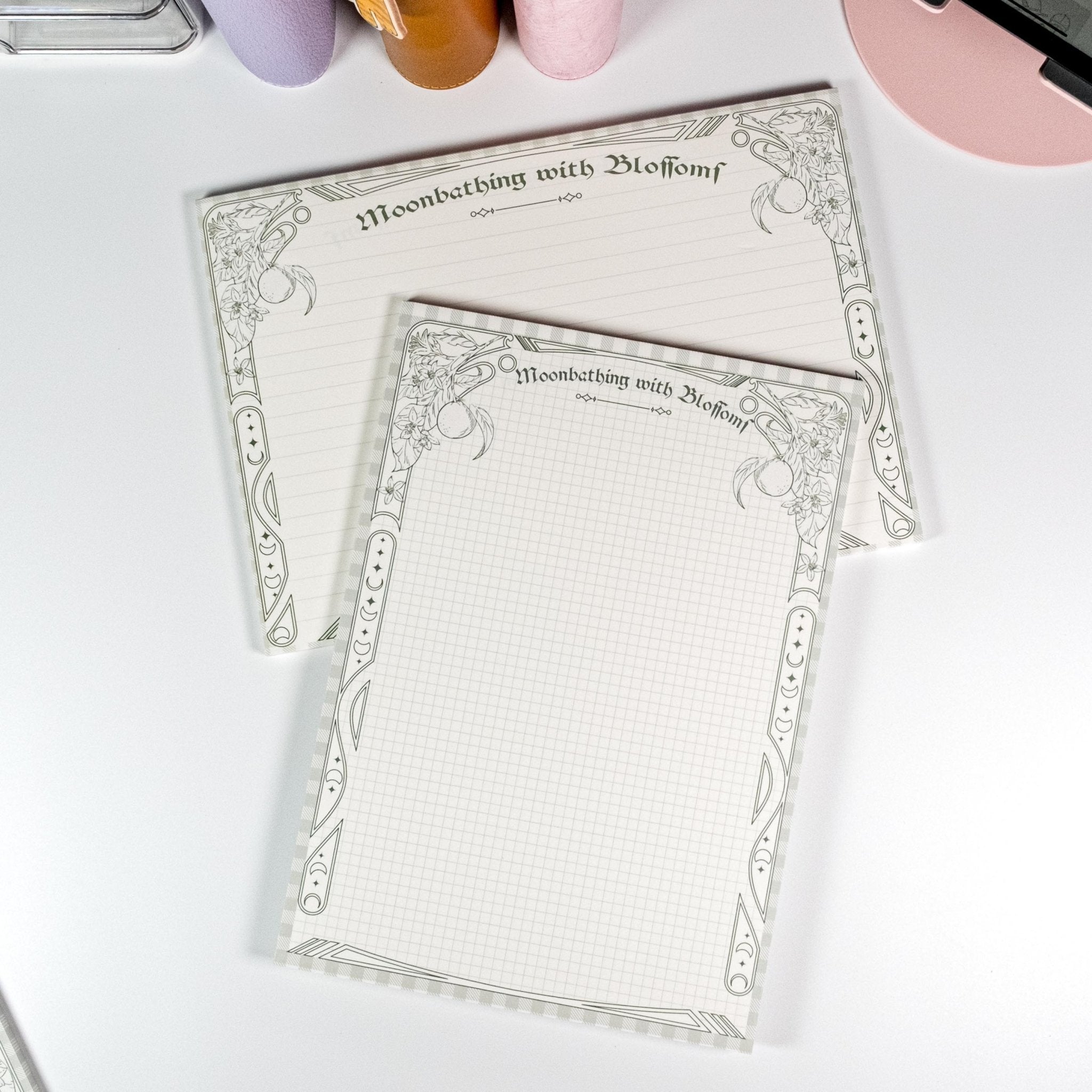 Yuzu Blossom B5 Notepad by Shuhui with hand-drawn floral green cover design - Miouva