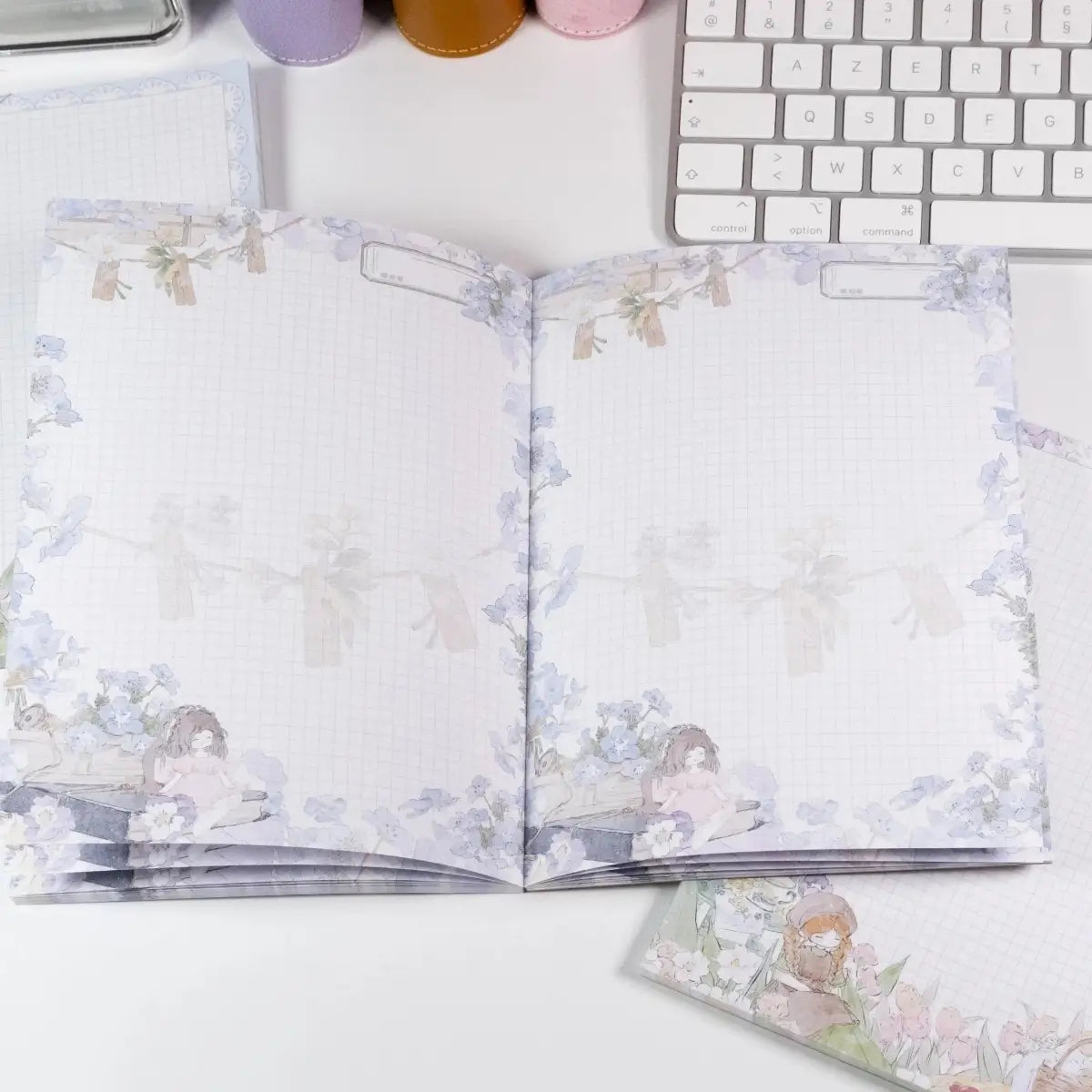 Inside pages of Blooming Days A5 Notepad featuring gentle floral borders and a lined layout on 120gsm FSC paper - Miouva