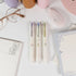 Flat lay of Classic Art Bunny Gel Pens showing all designs inspired by famous paintings and bunny characters - Miouva