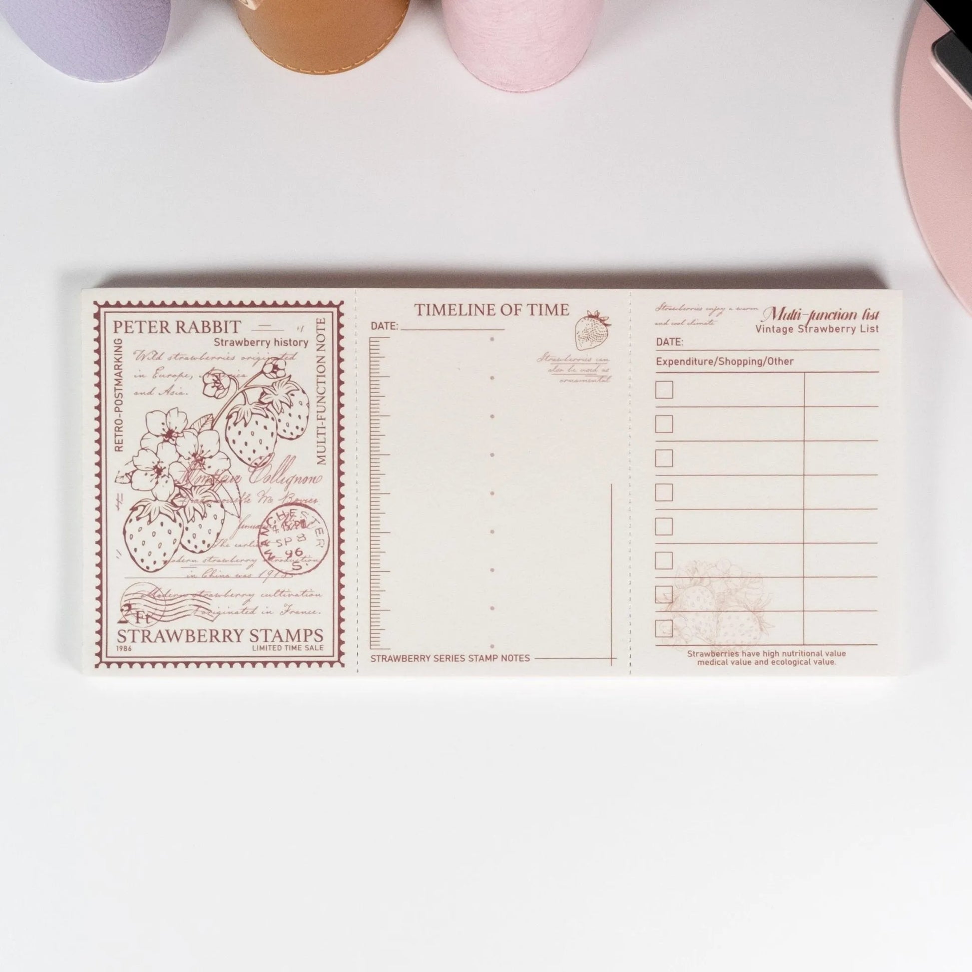 Lilith’s Stamp Memo Pad variant featuring hand-drawn strawberries with light pink and red details - Miouva